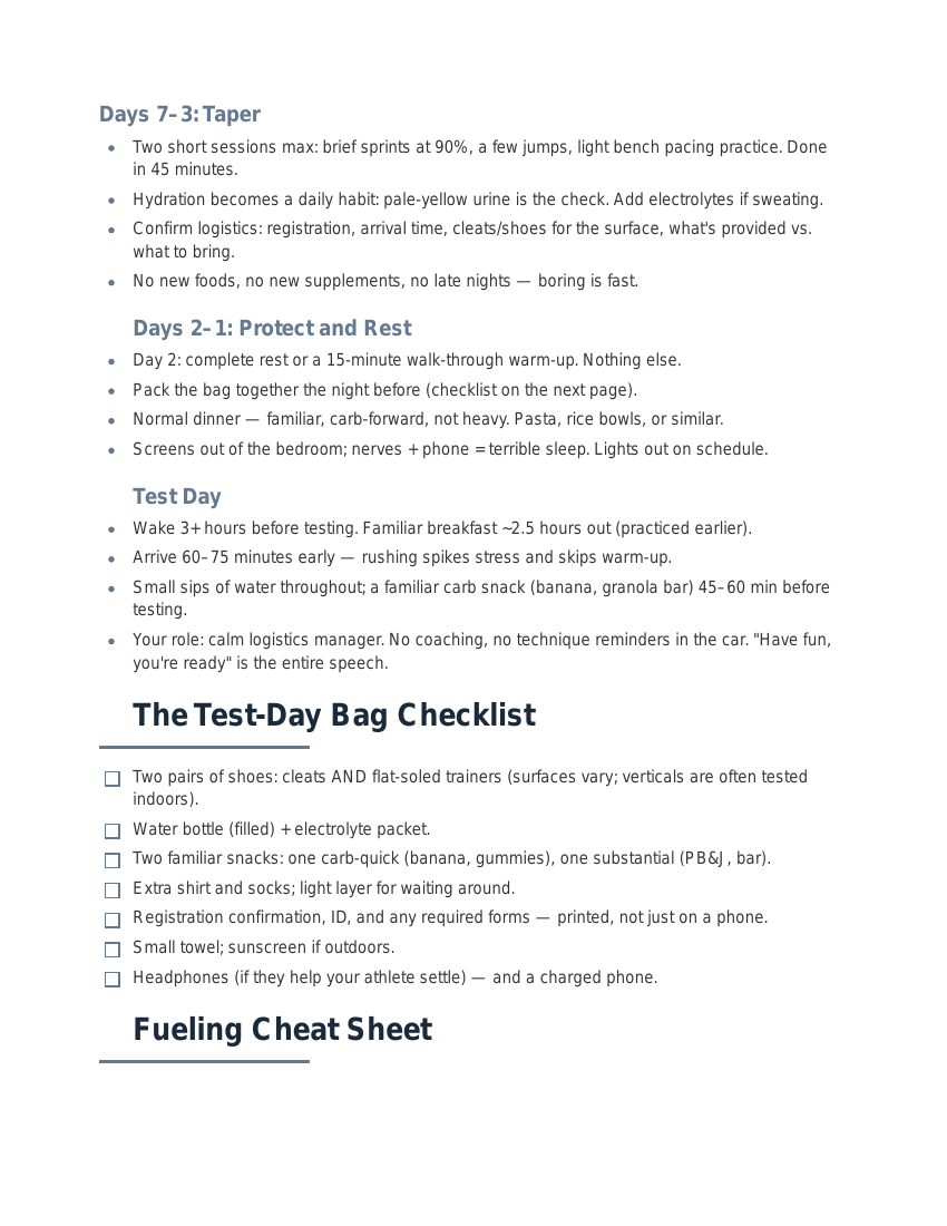 The Combine Prep Parent's Guide — sample page: The final two weeks, day by day